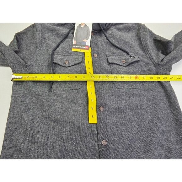 Quicksilver Size Small Men Black Cotton Hooded Flannel Button Up Pocket Logo NWT - Picture 3 of 10